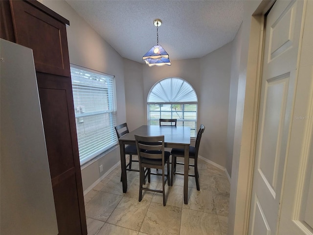 dining area with a textured ceiling