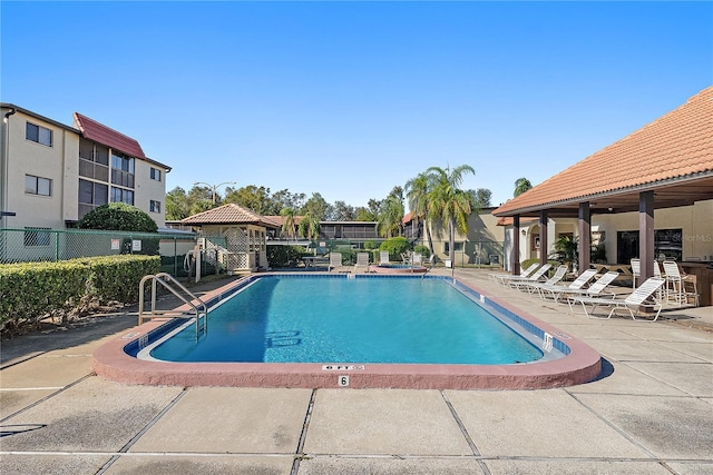 view of swimming pool with a patio