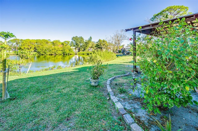 view of yard with a water view