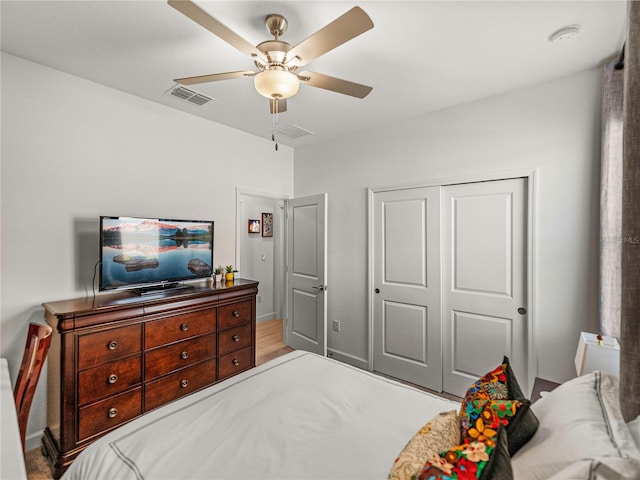 bedroom with a closet and ceiling fan