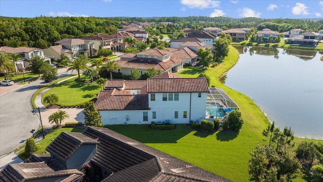 aerial view with a water view