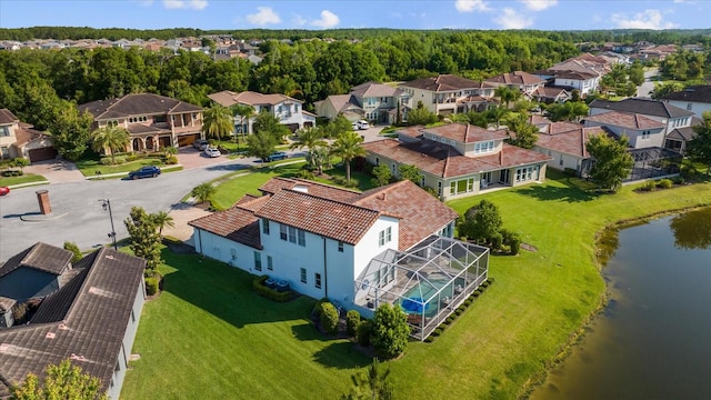 aerial view with a water view