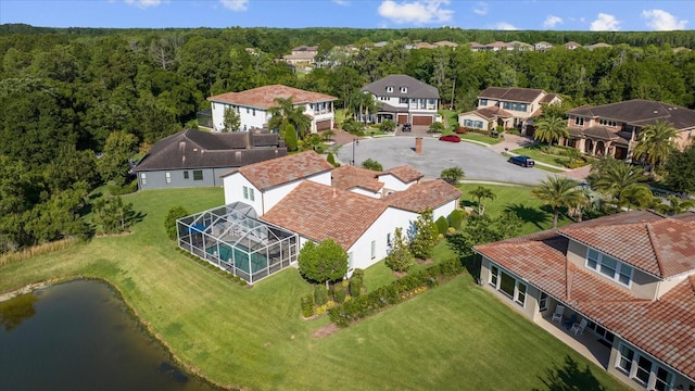 bird's eye view featuring a water view