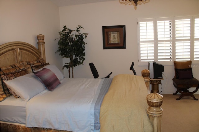 bedroom with multiple windows and carpet