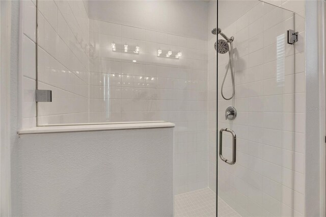 bathroom featuring a shower with door