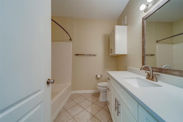 full bathroom featuring vanity,  shower combination, tile patterned floors, and toilet