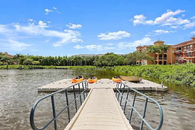 view of dock with a water view