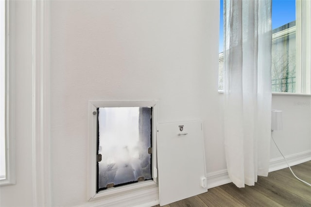 bathroom with hardwood / wood-style floors