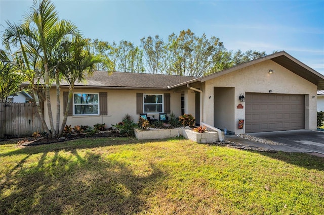 single story home with a front lawn and a garage