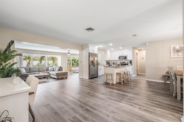 living room featuring light hardwood / wood-style floors