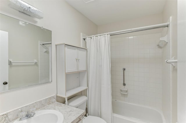 full bathroom with vanity, toilet, and shower / bath combo