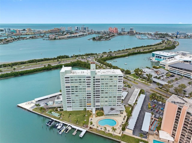 aerial view featuring a water view