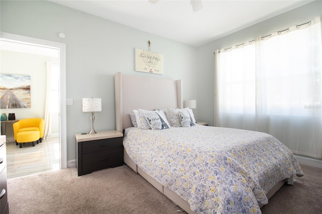 bedroom with carpet flooring and ceiling fan