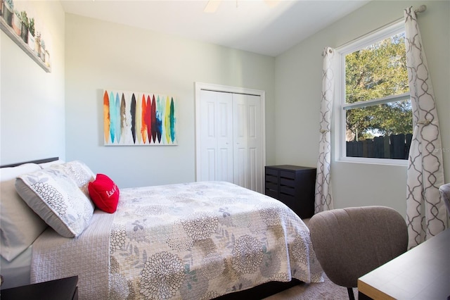 bedroom featuring a closet and ceiling fan