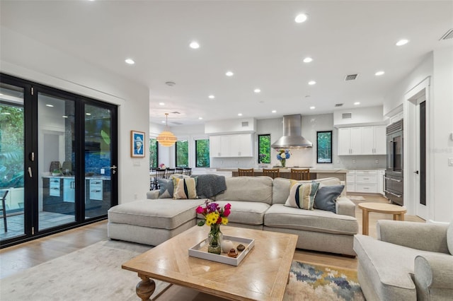 living room with light wood-type flooring