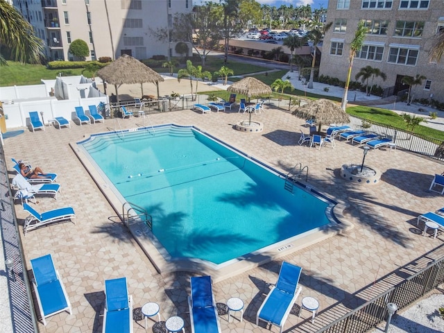 view of swimming pool featuring a patio