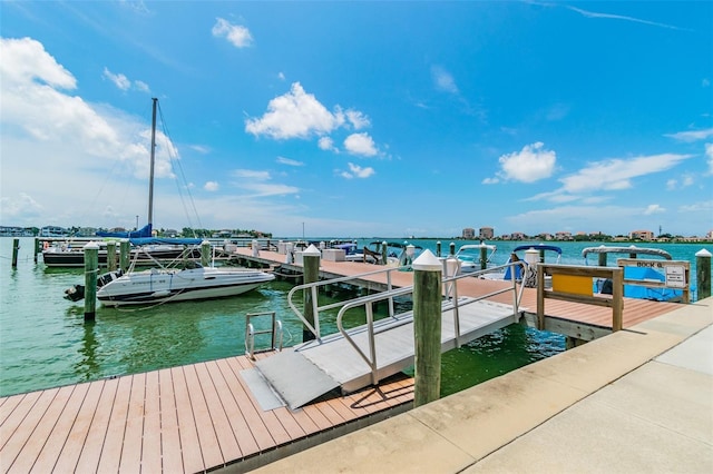 dock area with a water view