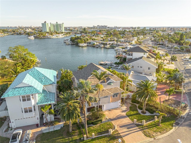 aerial view with a water view