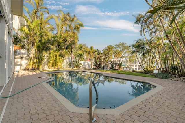 view of swimming pool featuring a patio