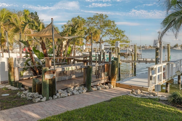 view of dock with a water view