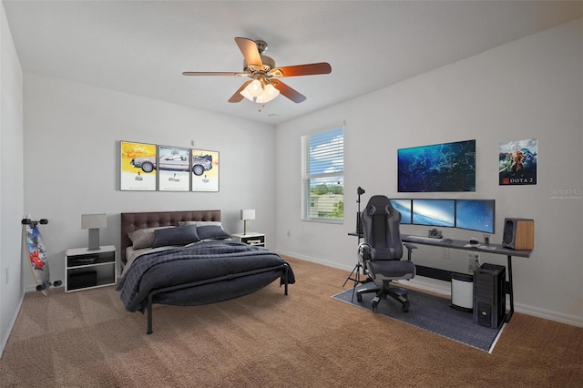 bedroom featuring carpet and ceiling fan