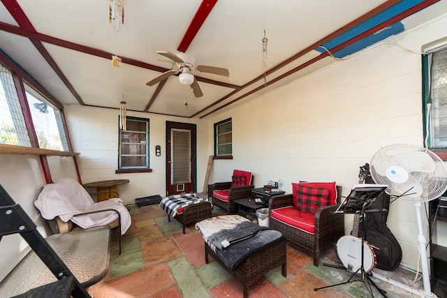 view of patio / terrace featuring an outdoor living space and ceiling fan