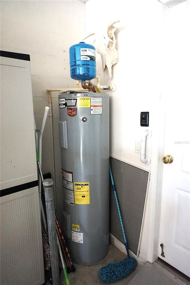 utility room featuring electric water heater