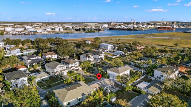 aerial view featuring a water view