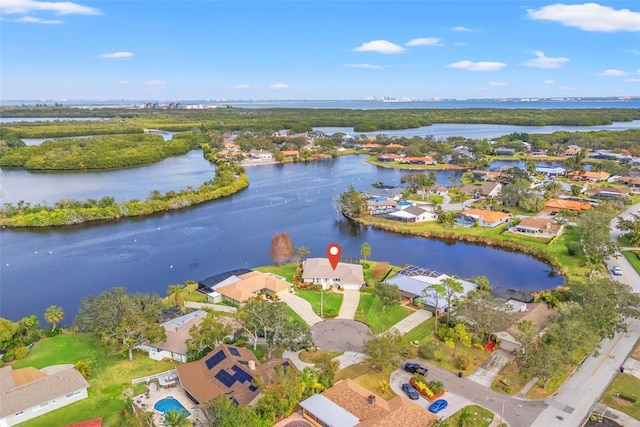 aerial view with a water view