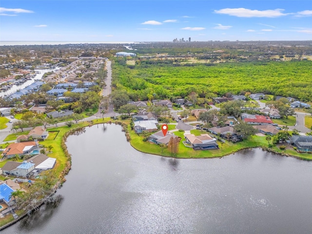 aerial view featuring a water view