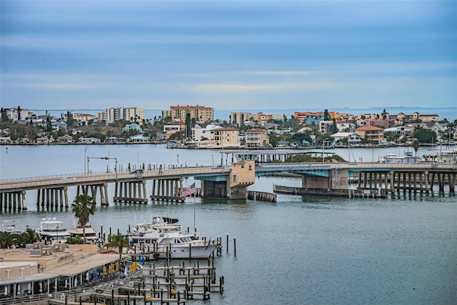 property view of water featuring a boat dock