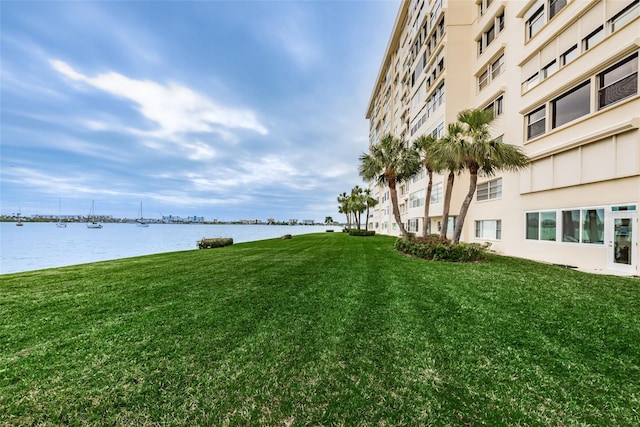 view of yard with a water view