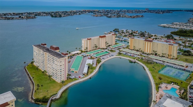 aerial view featuring a water view