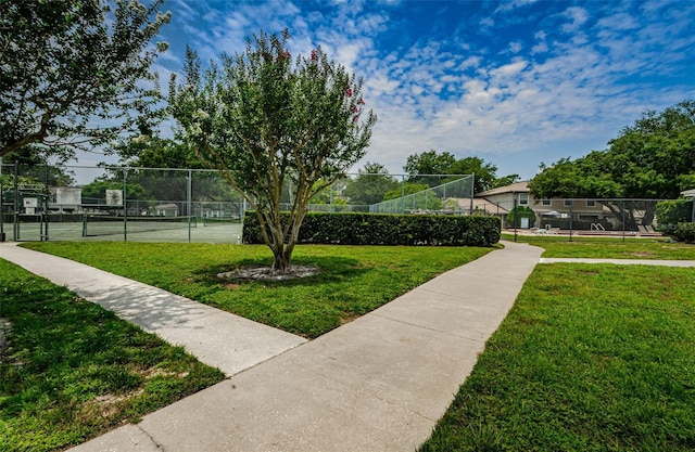 view of community featuring a lawn