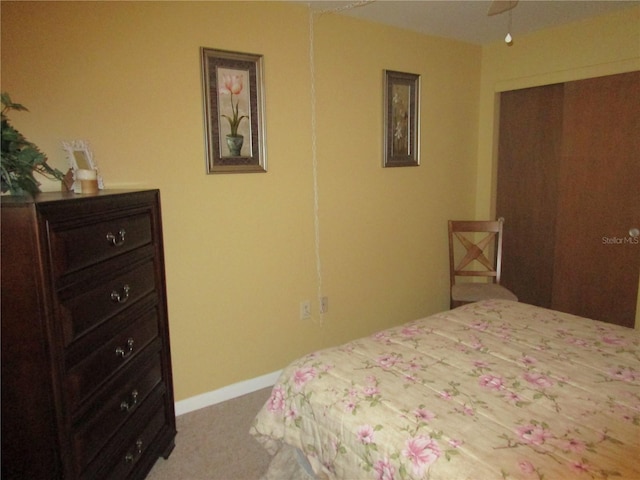 bedroom with carpet flooring and ceiling fan