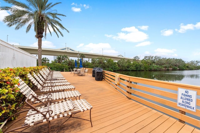 wooden terrace with a water view