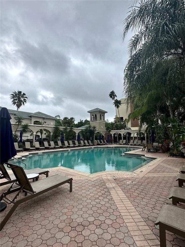 view of pool featuring a patio