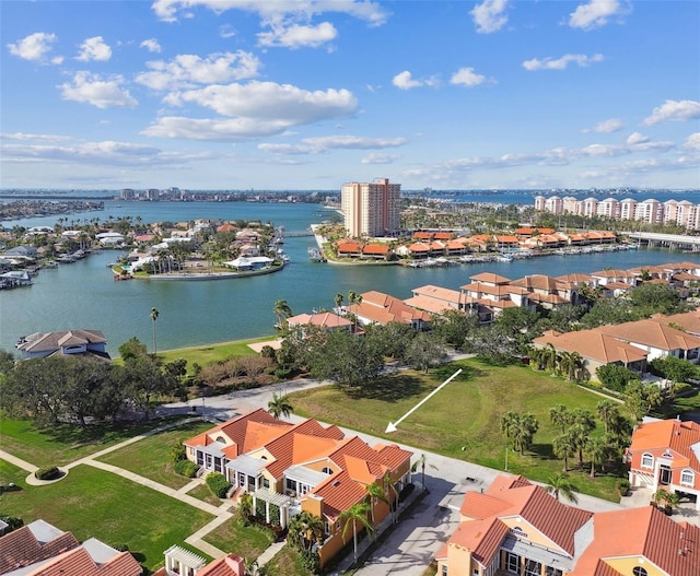 aerial view with a water view