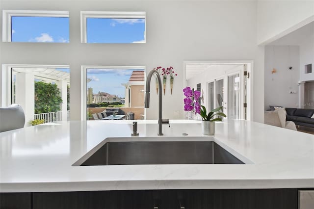 kitchen featuring sink and a high ceiling