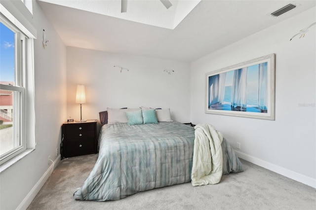 bedroom featuring carpet flooring and ceiling fan