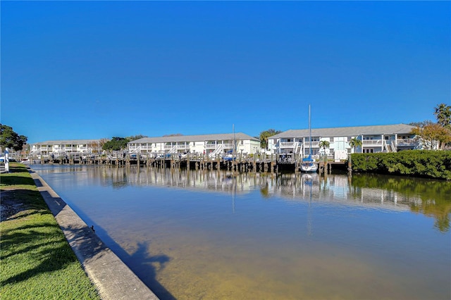 view of water feature with a boat dock