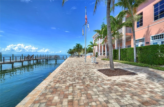 dock area with a water view