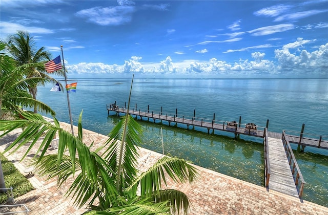 view of dock with a water view