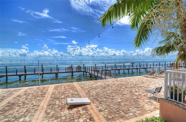 view of dock with a water view