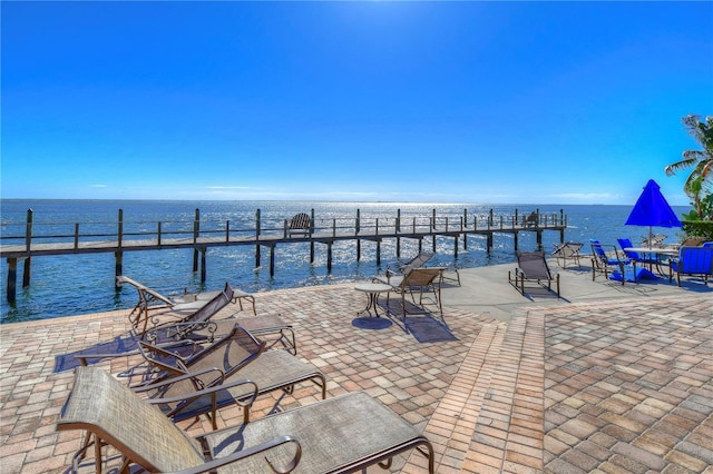 view of dock with a water view