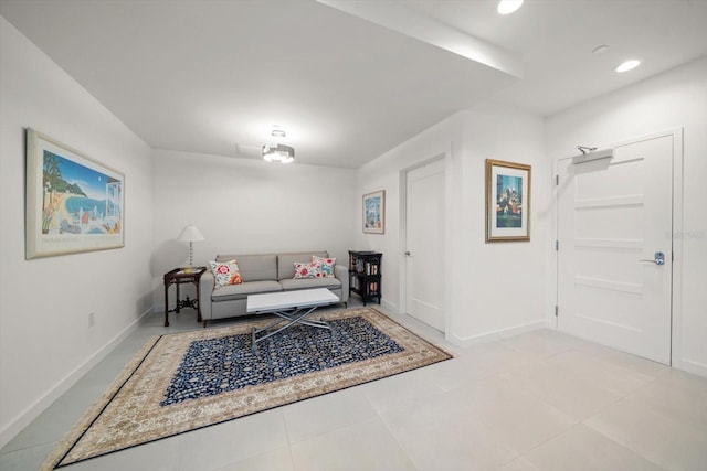 living room featuring light tile patterned floors