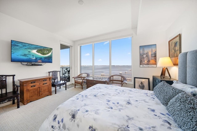 bedroom featuring light colored carpet