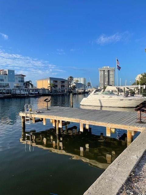 view of dock with a water view