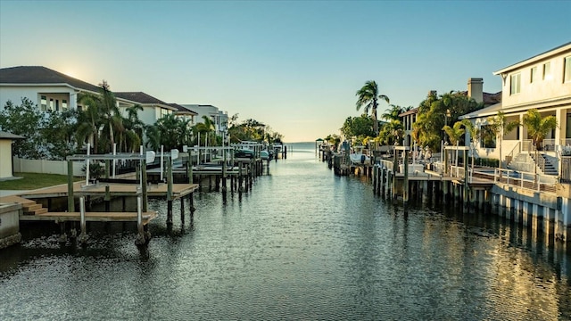 dock area featuring a water view