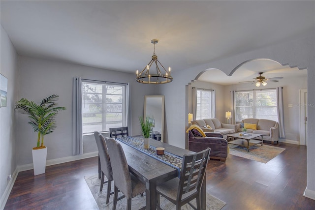 dining room featuring a notable chandelier and dark hardwood / wood-style flooring